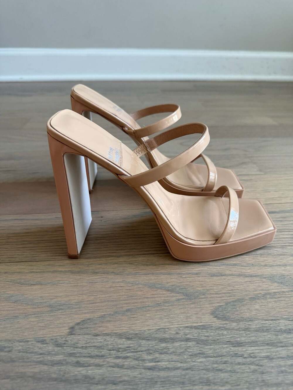 Jeffrey Campbell Hustler Dusty Nude Patent Squared Open Toe Heeled Sandals